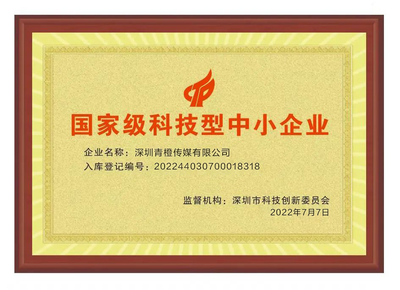 深圳青橙傳媒榮膺“國家級科技型中小企業(yè)” 以科技技術(shù)服務(wù)驅(qū)動傳媒行業(yè)革新